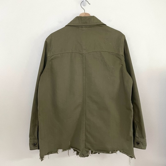 Free People Moonchild Distressed Denim Shirt Jacket Moss Green Small - Picture 6 of 16